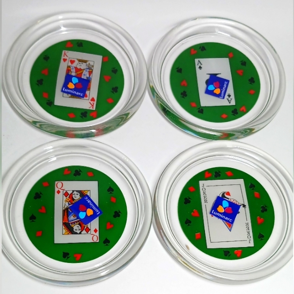 Luminarc Card Party Glass Coasters, set of 4.